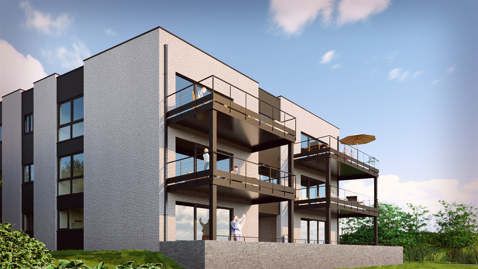 Résidence du Halage à Seilles, façade et terrasses
