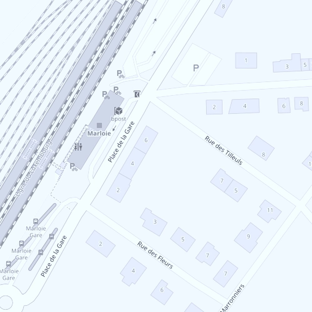 Plan du quartier : la résidence rue des Tilleuls et la gare de Marloie, à 100 m.